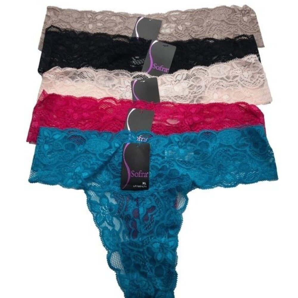 Sofra Bundle 5-Pack Seamless Floral Lace Thongs